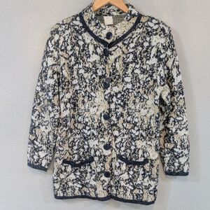 Vintage 1980s Henry's Women's Black & Cream Button-Up Teddy Jacket | Granny Core